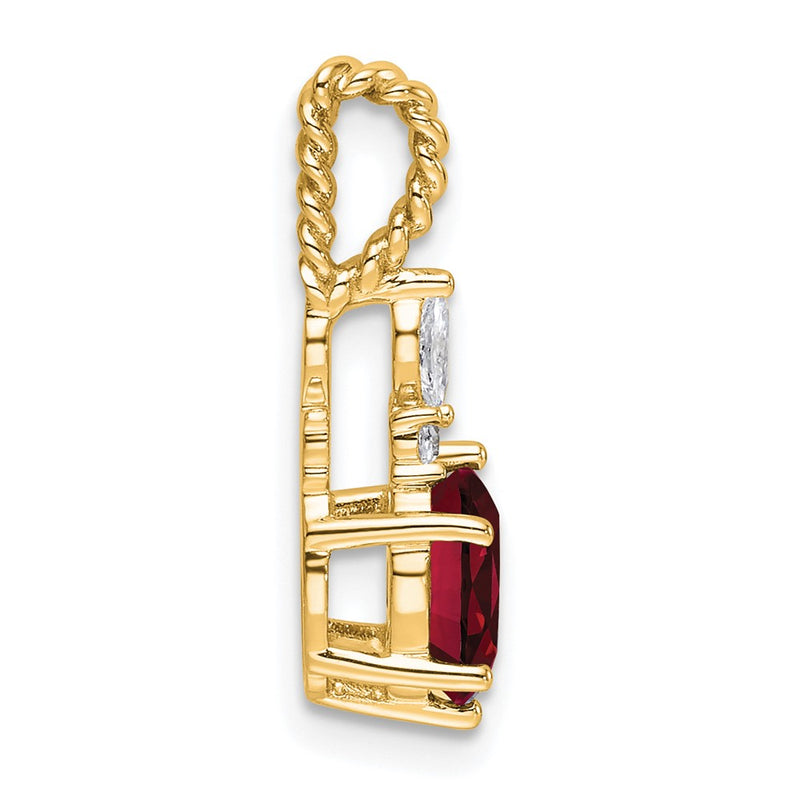 14K Yellow Gold Diamond and 7x5 Oval July/Lab Created Ruby Twisted Chain Slide