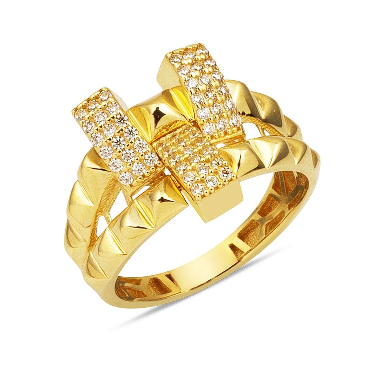 14K Yellow Gold Italian Modern Cubic Zirconia Ring
