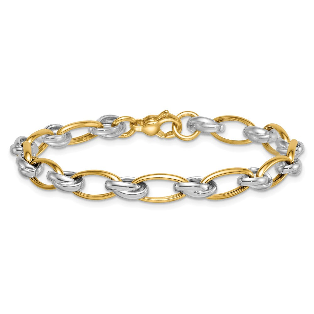 14K Two-Tone Gold Two-tone Polished 7mm Fancy Oval Chain 7.5 Inch Bracelet