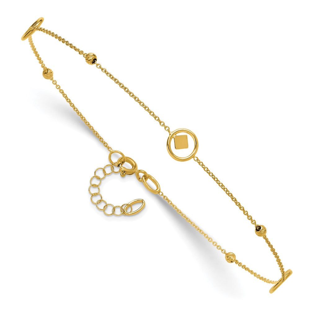 14K Yellow Gold Geometric and Diamond-cut Beads 9 Inch Plus 1 Inch Extender - Total 10 Inch Anklet