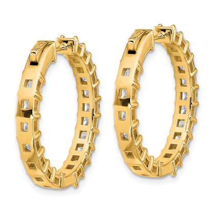 14K Yellow Gold 6 1/8 Lab Grown Diamond VS+ F+ Princess Complete In and Out Hoop Earrings