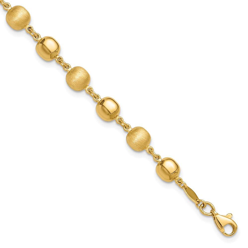 14K Yellow Gold Polished and Satin 5.5mm Puffed Circles 7.5 Inch Bracelet