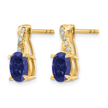 14K Yellow Gold 7x5 Oval September/Lab Created Sapphire and Diamond Post Earrings