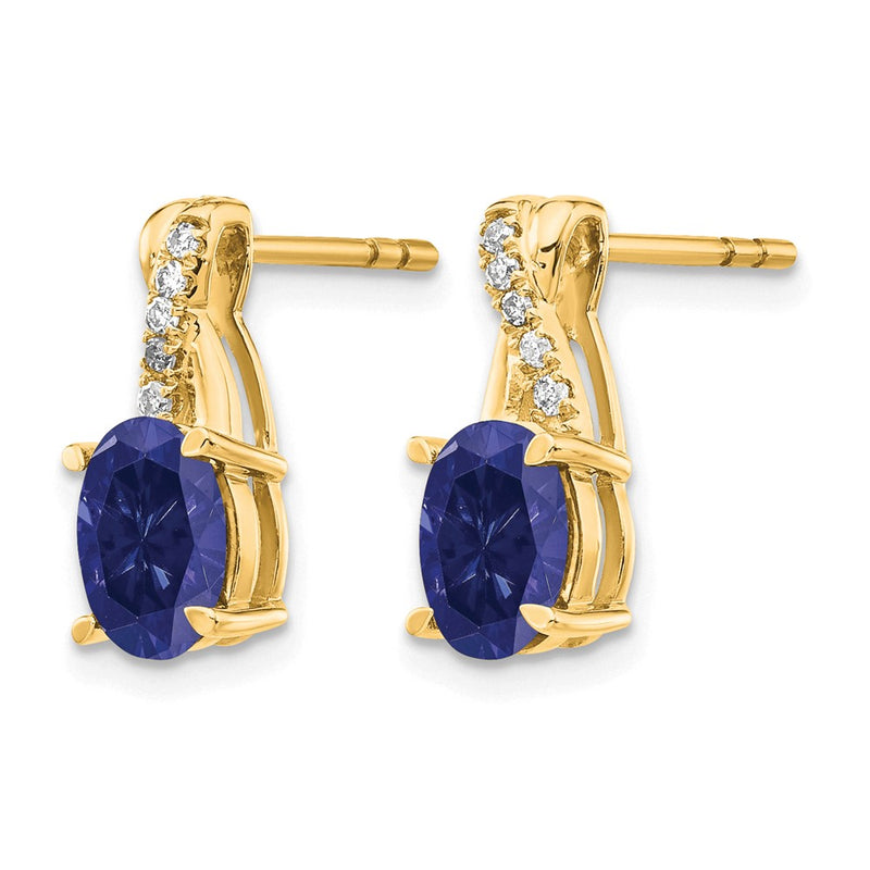 14K Yellow Gold 7x5 Oval September/Lab Created Sapphire and Diamond Post Earrings