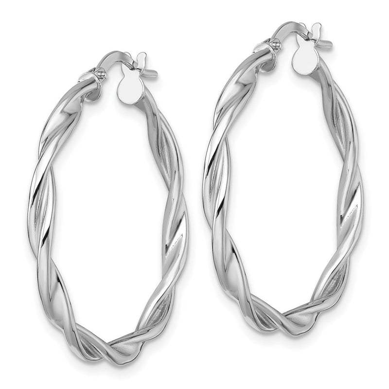 14K White Gold Polished Twisted 2.75 x 30mm Tube Hoop Earrings