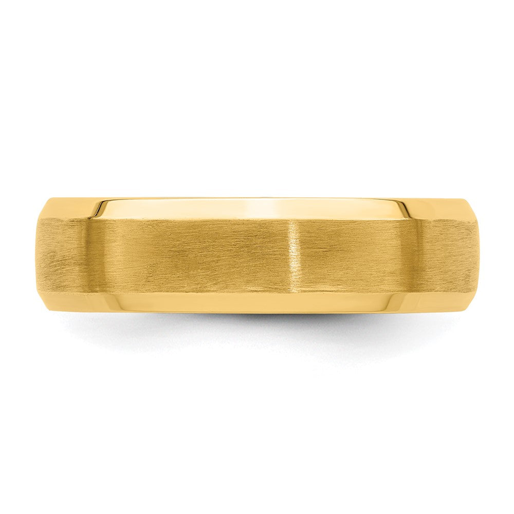 14K Yellow Gold 6mm Standard Weight Comfort Fit Brushed Satin with Polished Beveled Edge Wedding Band Ring
