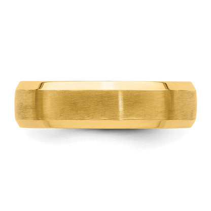 14K Yellow Gold 6mm Standard Weight Comfort Fit Brushed Satin with Polished Beveled Edge Wedding Band Ring