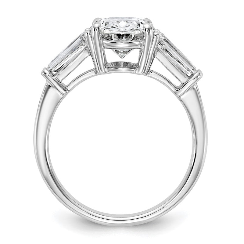 14K White Gold 3/4 carat Lab Grown Diamond VS+ F+ Tapered Baguette 2 1/2 carat Oval Semi Mount Three Stone Engagement Ring