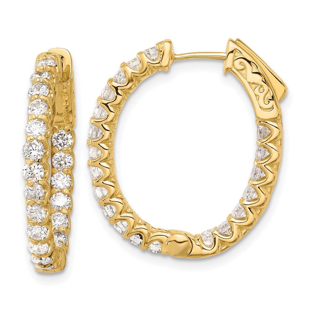 14K Yellow Gold 2 carat Diamond In/Out Oval Hoop w/Safety Clasp Earrings
