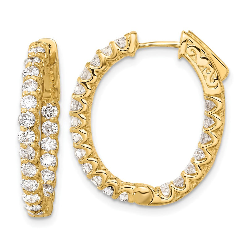 14K Yellow Gold 2 carat Diamond In/Out Oval Hoop w/Safety Clasp Earrings