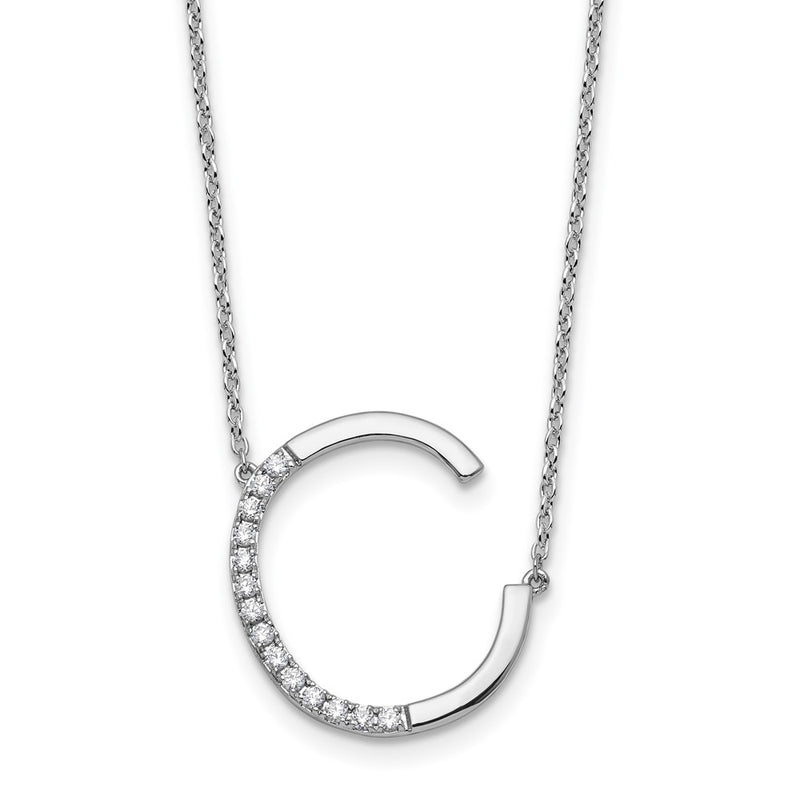 14K White Gold Sideways Diamond Initial C 18 Inch Necklace