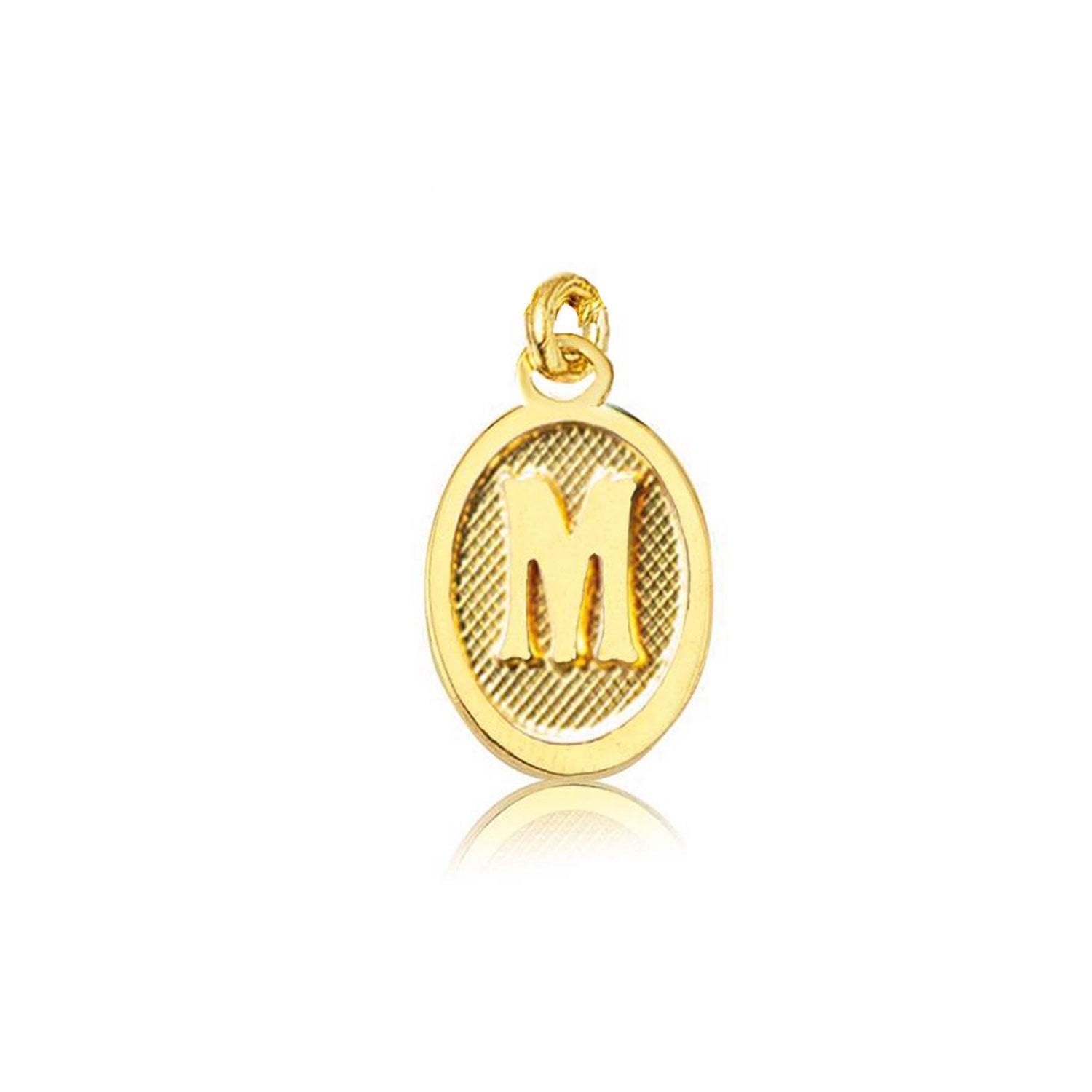 14K Yellow Gold Oval Initial M Pendant