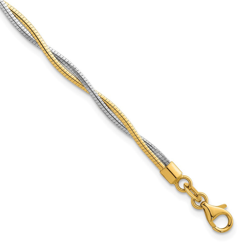 14K Two-Tone Gold Two-tone Polished Twisted Round Omega 7.5 Inch Bracelet