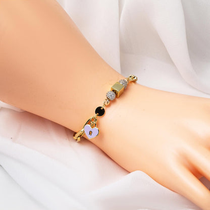 14K Yellow Gold Lock Heart Enamel Bracelet