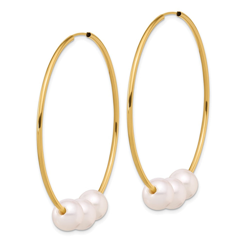 14K Yellow Gold 8-9mm Round Freshwater Cultured 3-Pearl Endless Hoop Earrings