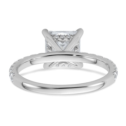 14K White Gold 2 1/2 carat Certified Lab Grown Diamond VS+ F+ Princess Complete Solitaire with Flair Engagement Ring