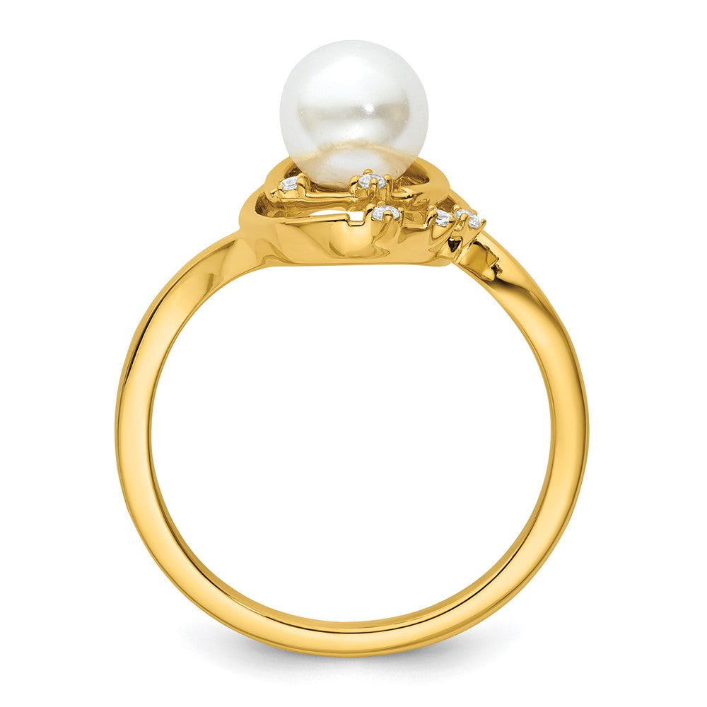14K Yellow Gold Polished 1/20 carat Diamond and Freshwater Cultured Pearl Ovals Size 7 Ring
