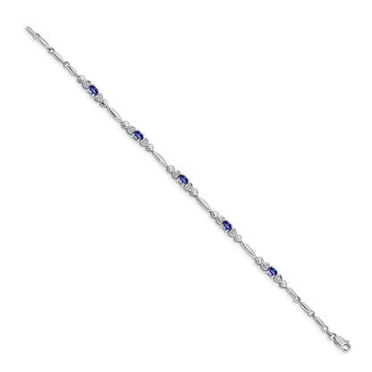 14K White Gold Complete Diamond and Oval Tanzanite Heart Design 7 Inch Bracelet