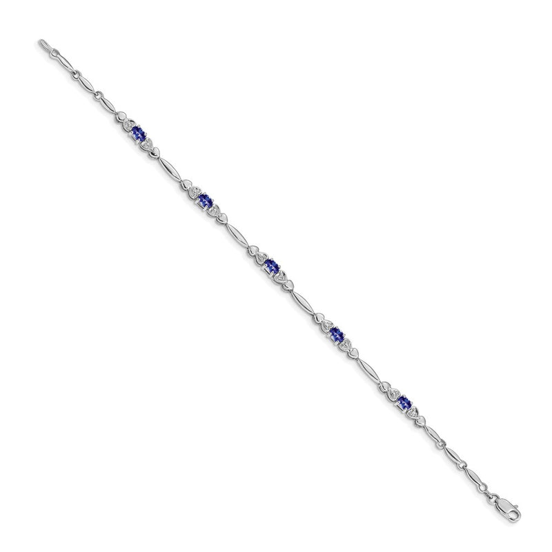 14K White Gold Complete Diamond and Oval Tanzanite Heart Design 7 Inch Bracelet