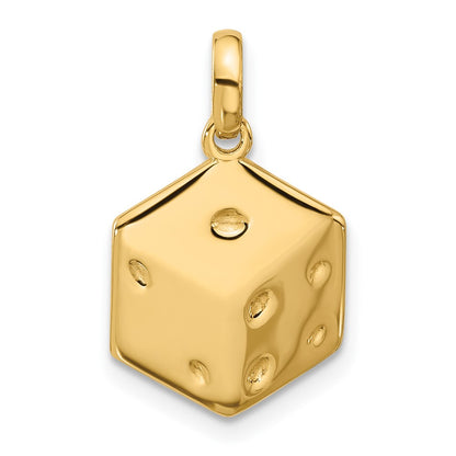 14K Yellow Gold Polished Dice Charm