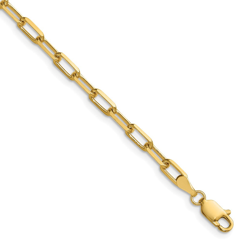 14K Yellow Gold 3.5mm Solid Beveled Paperclip Chain Bracelet
