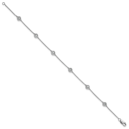 14K White Gold Complete 1/3 carat Bezel-set Diamond and Cable Chain 6-Station 7 Inch Bracelet