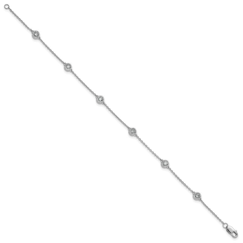 14K White Gold Complete 1/3 carat Bezel-set Diamond and Cable Chain 6-Station 7 Inch Bracelet