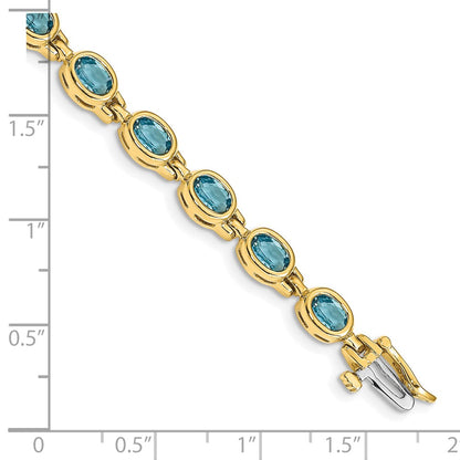 14K Yellow Gold Complete Oval Swiss Blue Topaz Bezel-set 7 Inch Bracelet