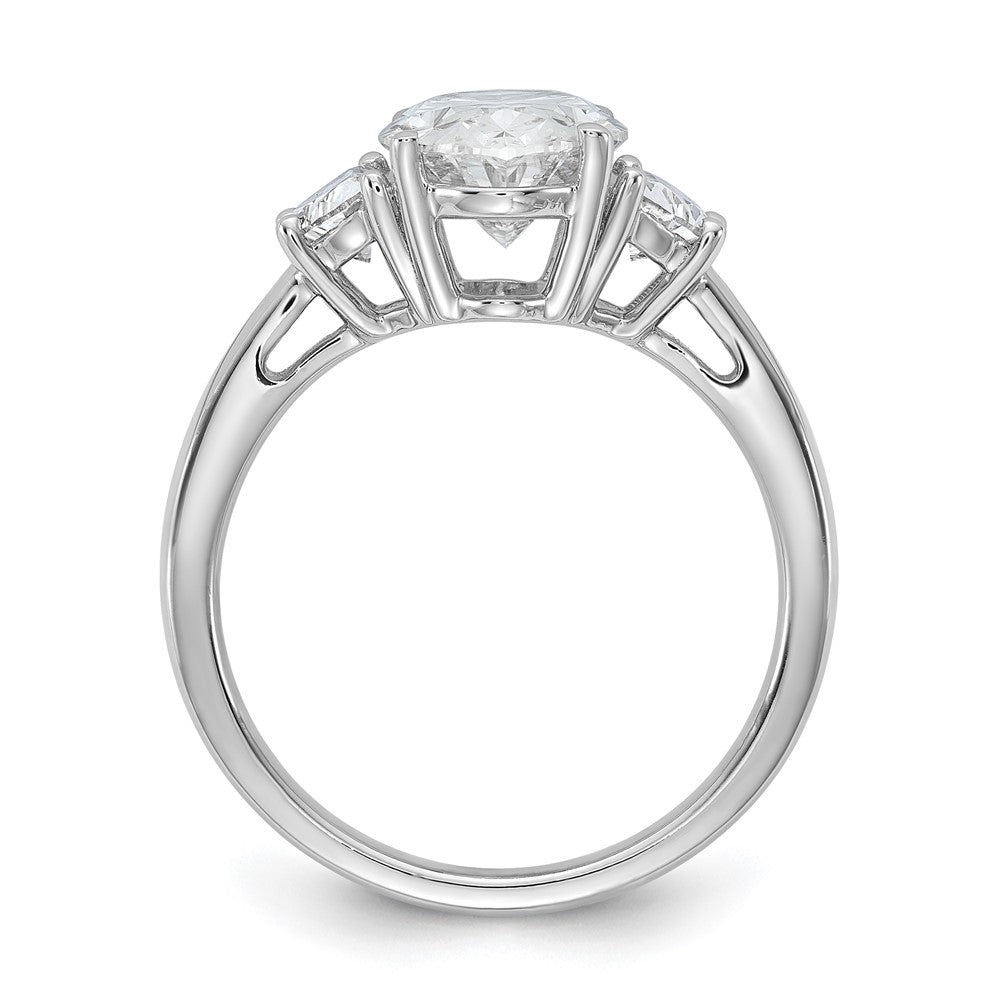 14K White Gold 5/8 carat Lab Grown Diamond VS/SI+ G+ Half Moon and 2 1/2 carat Oval Center Semi Mount Three Stone Engagement Ring
