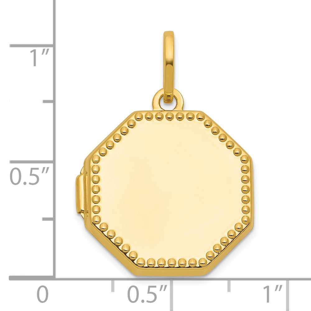 14K Yellow Gold Polished with Beaded Border 18mm Octagon Shaped Locket