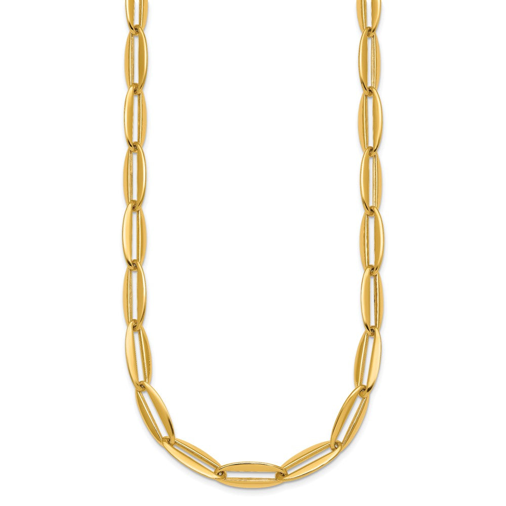 14K Yellow Gold Polished 7mm Long Oval Link 18 Inch Necklace