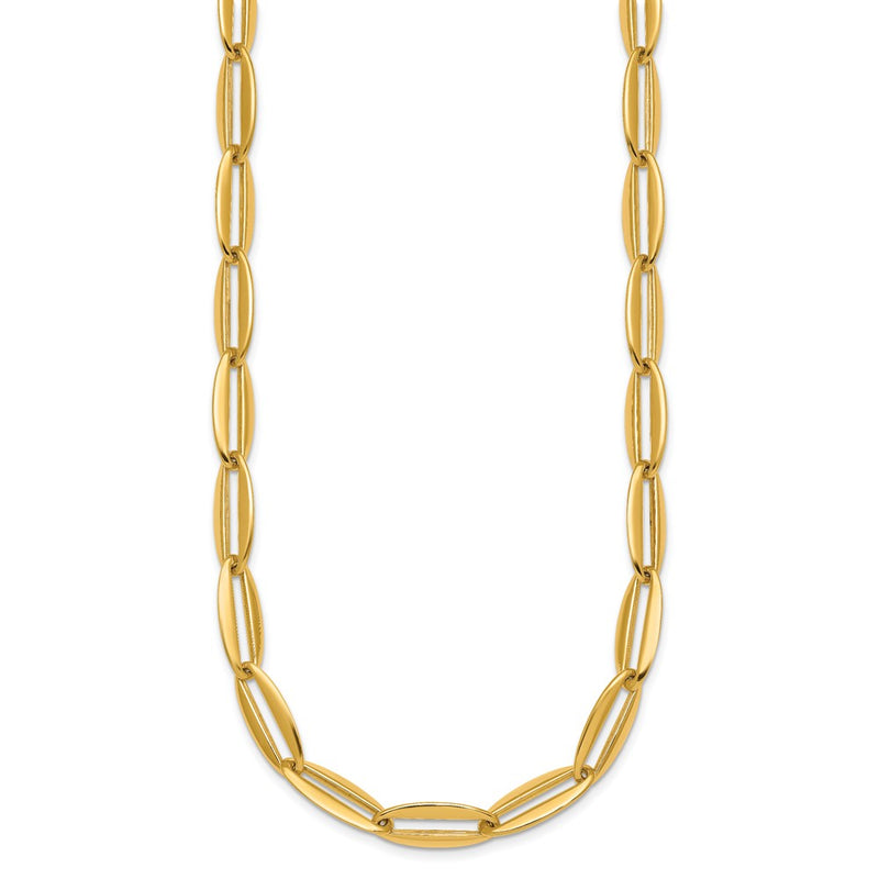 14K Yellow Gold Polished 7mm Long Oval Link 18 Inch Necklace