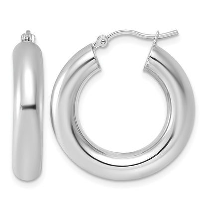 14K White Gold 5x25mm Polished Tube Hoop Earrings