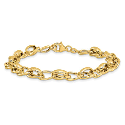 14K Yellow Gold Polished and Textured 7mm Fancy Link 7.5 Inch Bracelet