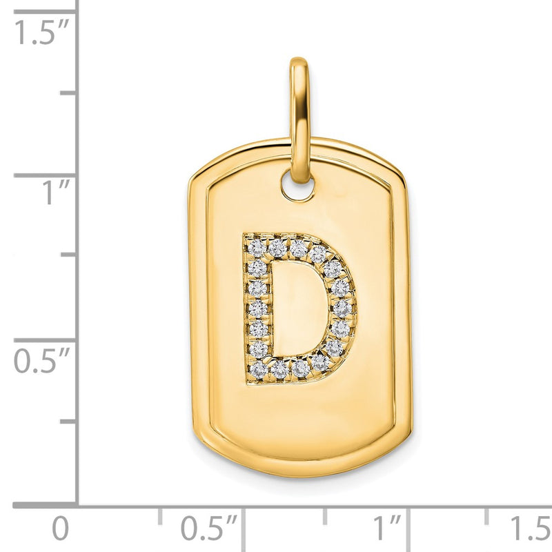 14K Yellow Gold Diamond Initial D Dog Tag Charm