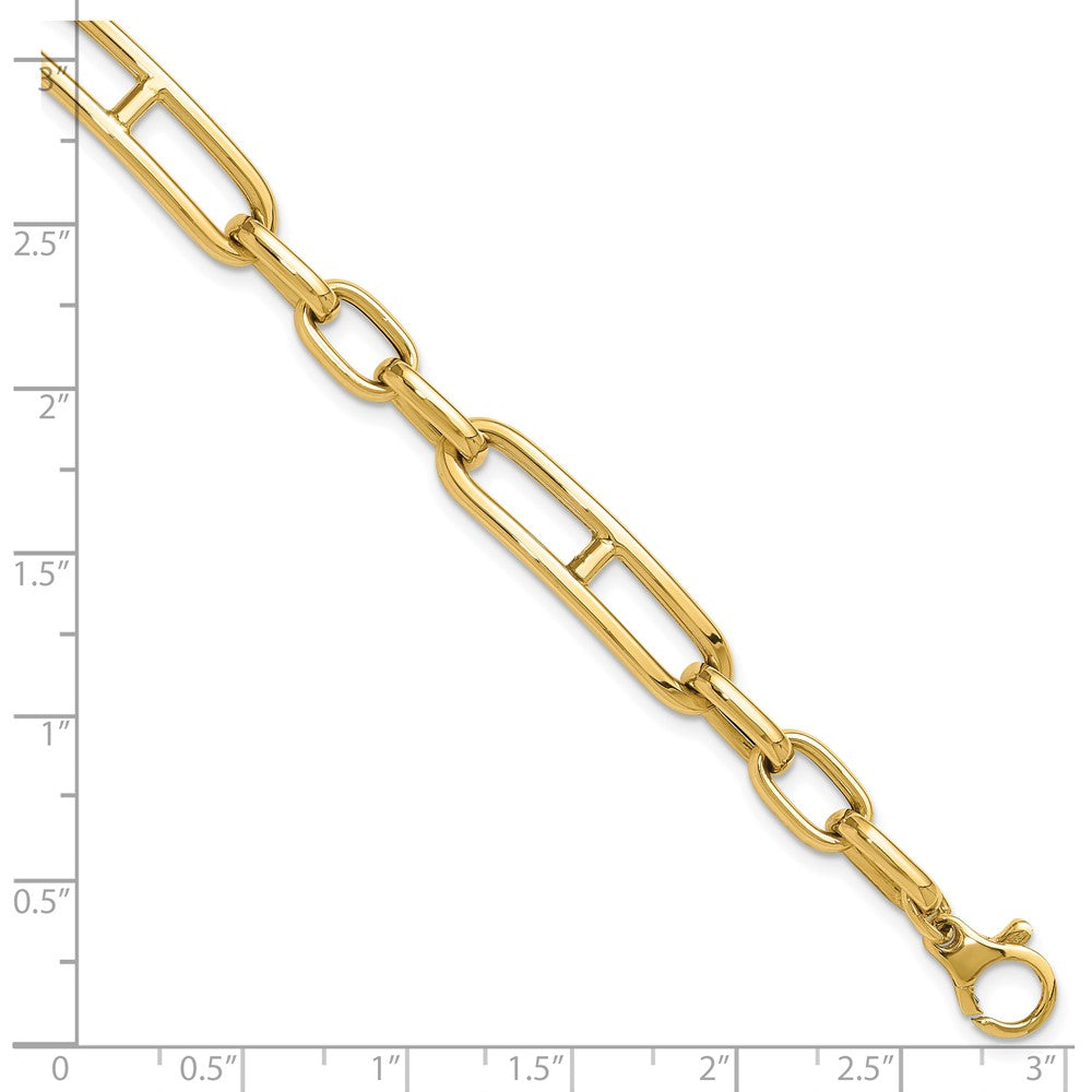 14K Yellow Gold Polished 7.4mm Fancy Open Link Cable 8 Inch Bracelet