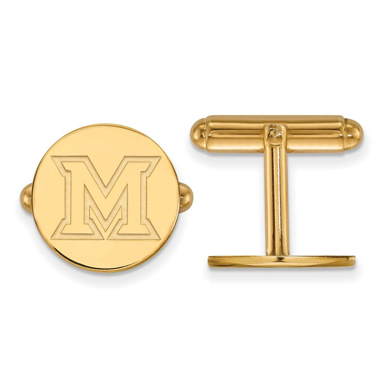 14K Yellow Gold Gold LogoArt Miami University Ohio Letter M Cuff Links