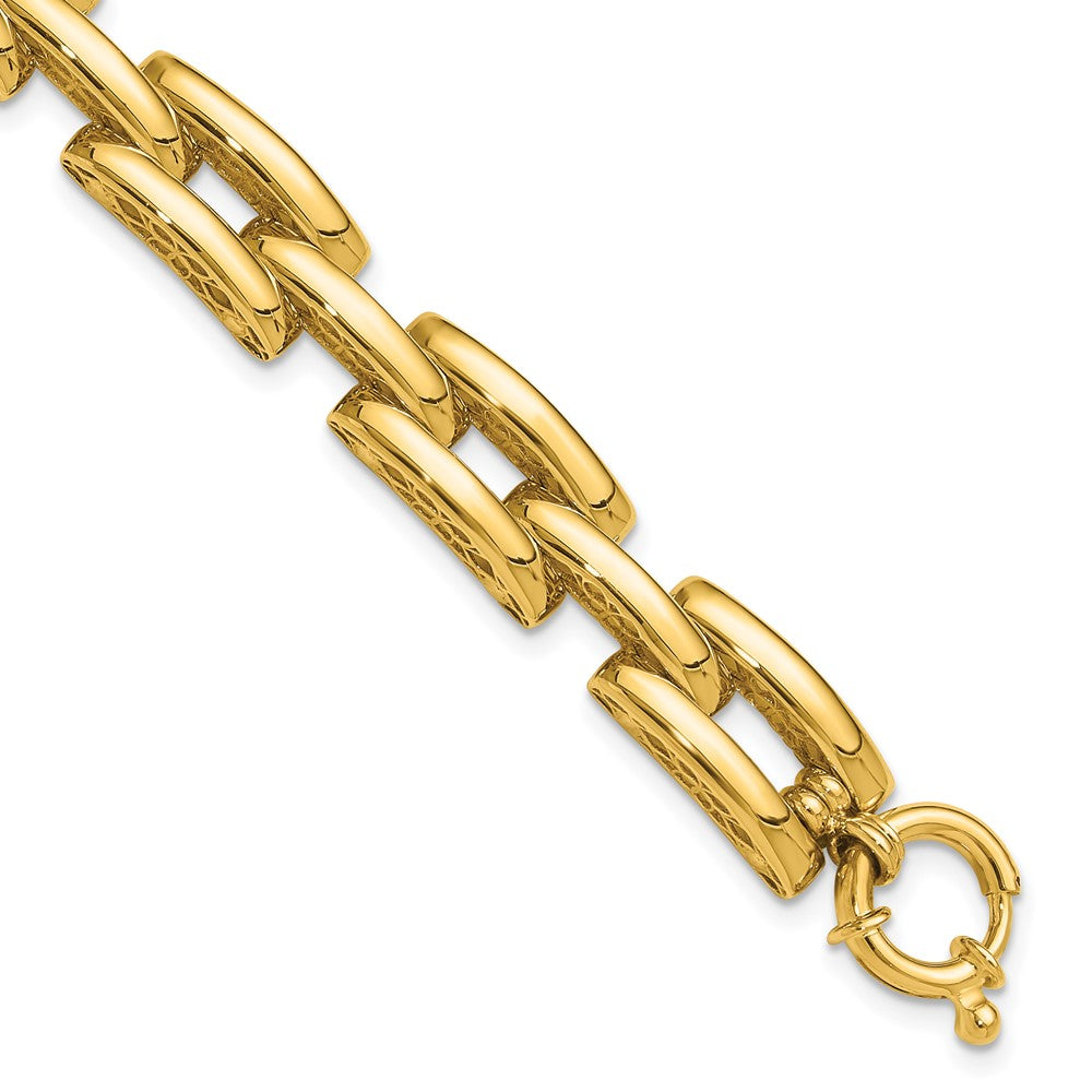 14K Yellow Gold Polished 8.9mm Fancy Square Link Chain Bracelet