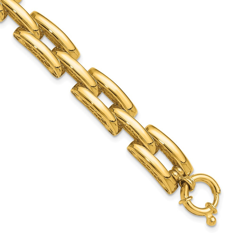 14K Yellow Gold Polished 8.9mm Fancy Square Link Chain Bracelet