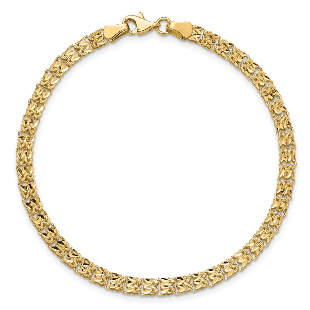 14K Yellow Gold Polished and Diamond-cut 3.9mm Fancy Link Chain Bracelet