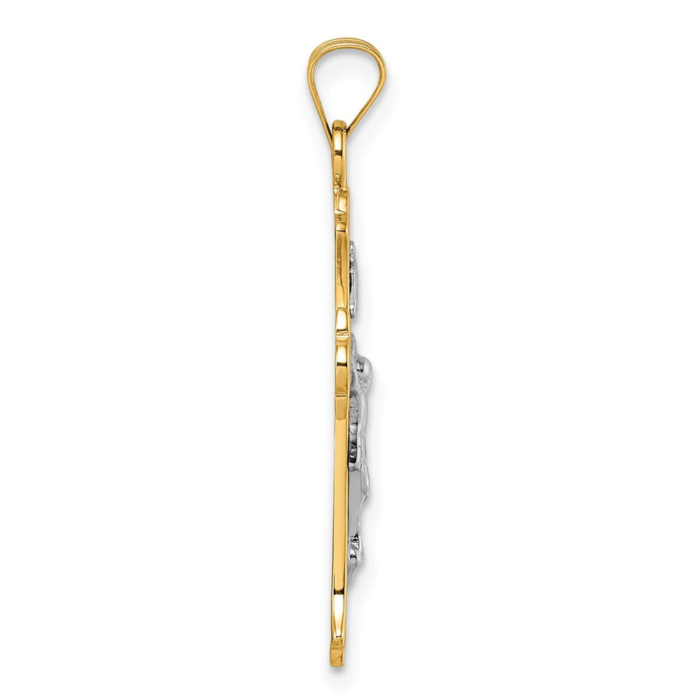 14K Yellow Gold with Rhodium Polished Fleur de Lis INRI Crucifix Cross Pendant