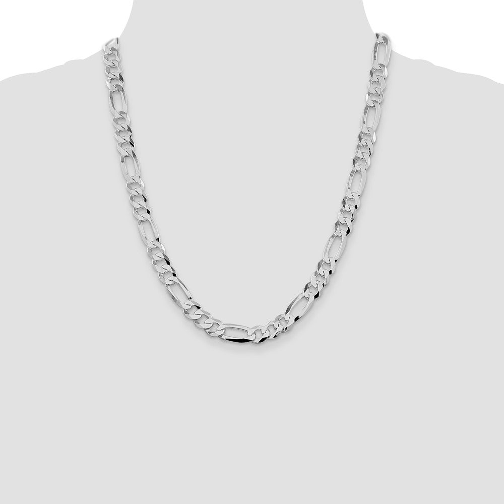 Sterling Silver Rhodium-plated 8.5mm Lightweight Flat Figaro Chain Necklace