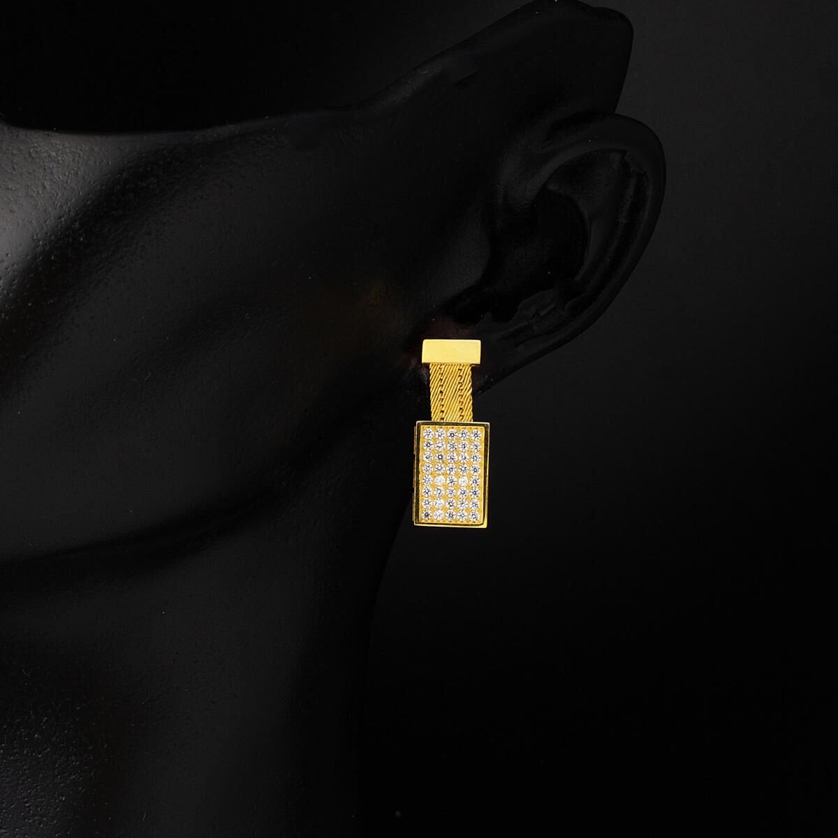 14K Yellow Gold Trabzon Mesh 3 Row Cubic Zirconia Earrings