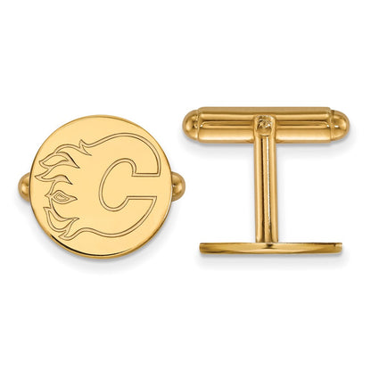 14K Yellow Gold Gold NHL LogoArt Calgary Flames Cuff Links