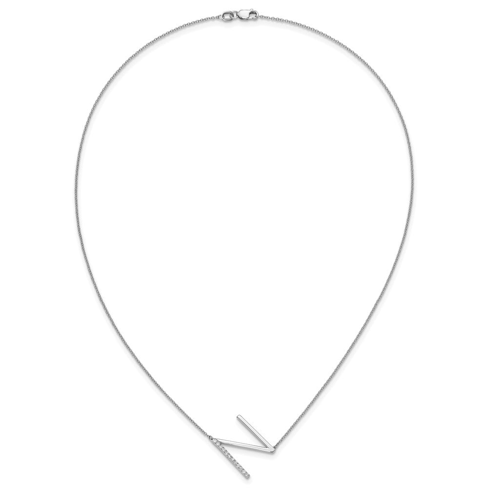 14K White Gold Sideways Diamond Initial N 18 Inch Necklace