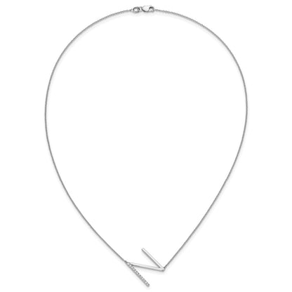 14K White Gold Sideways Diamond Initial N 18 Inch Necklace
