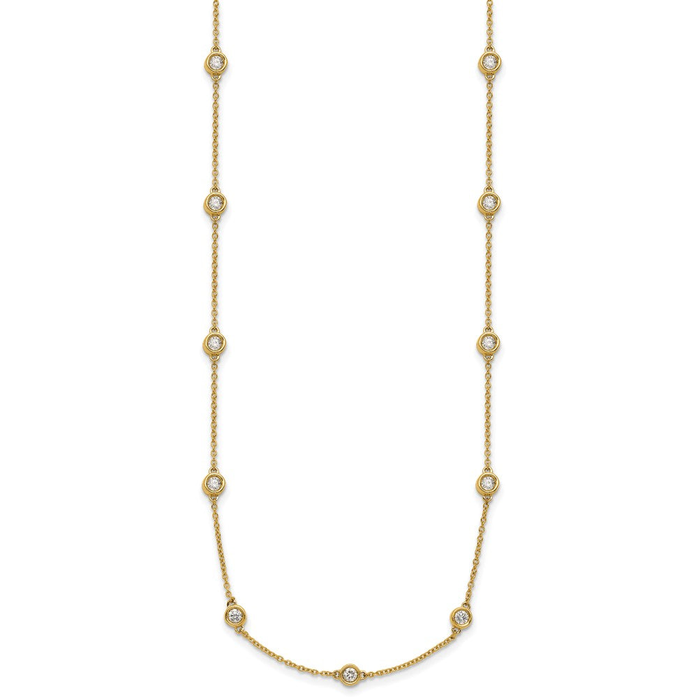 14K Yellow Gold Complete 7/8 carat Bezel-set Diamond and Cable Chain 16-Station 16 Inch Necklace