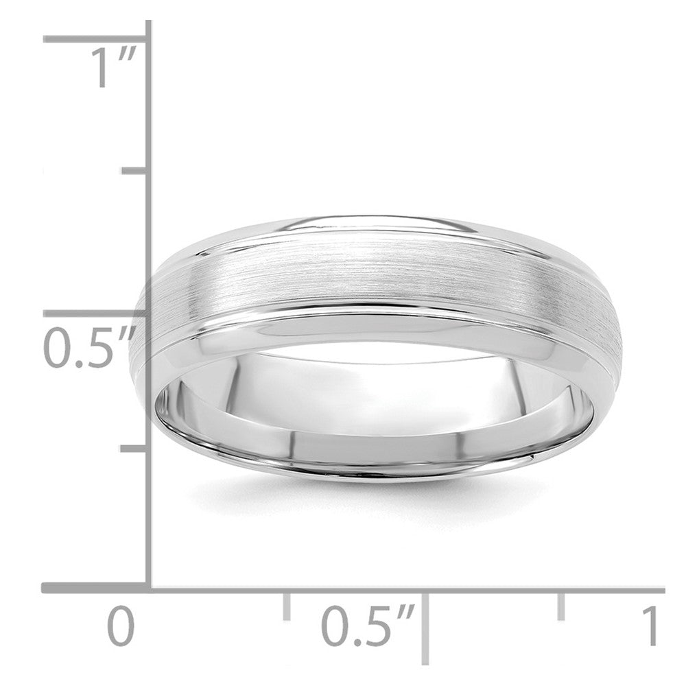 14K White Gold 6mm Heavyweight Comfort Fit Brushed Satin Line Edge Wedding Band Ring