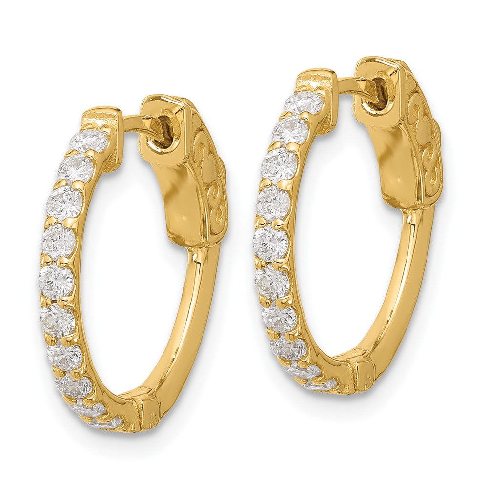 14K Yellow Gold .7 carat Diamond Round Hoop w/Safety Clasp Earrings