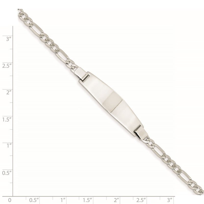 14K White Gold 7in Solid Polished Figaro Link ID Bracelet